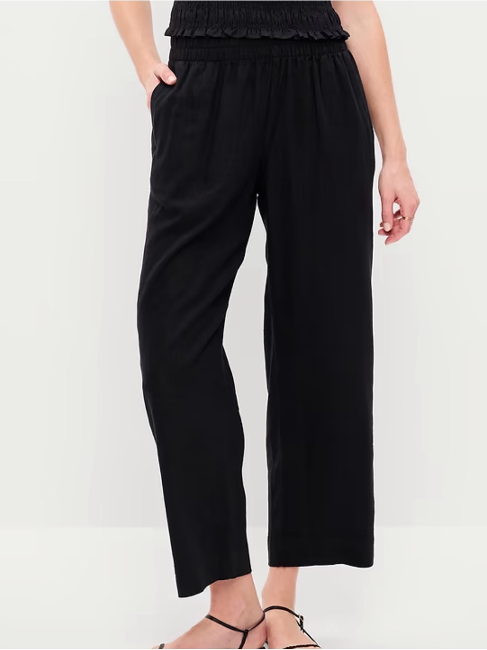 Old Navy High Rise Straight Leg Elastic Waist Black Linen Pants - Medium Petite